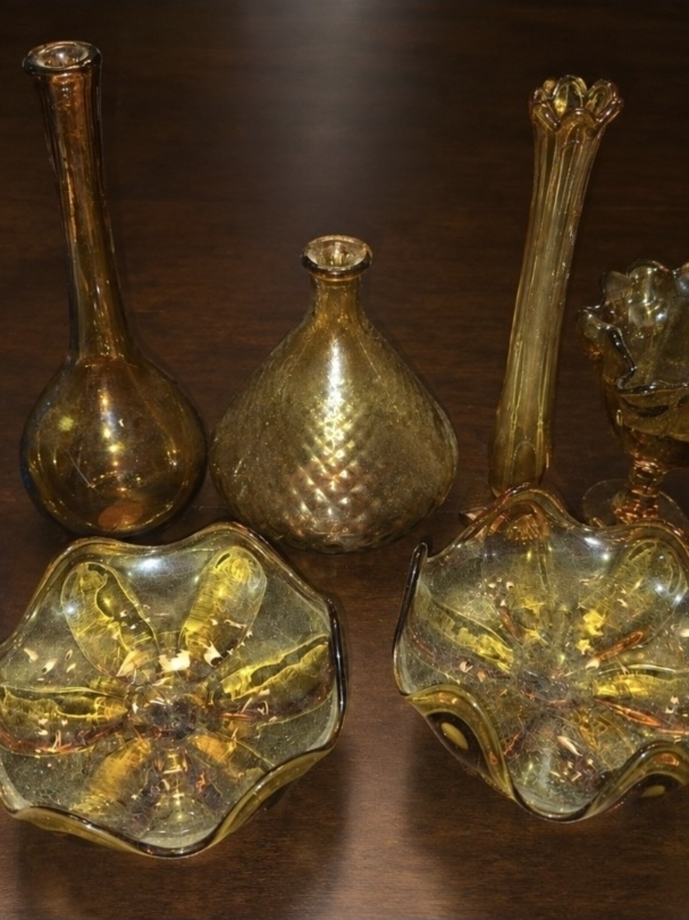 Amber Glass Home Accent Vase and Bowl Set